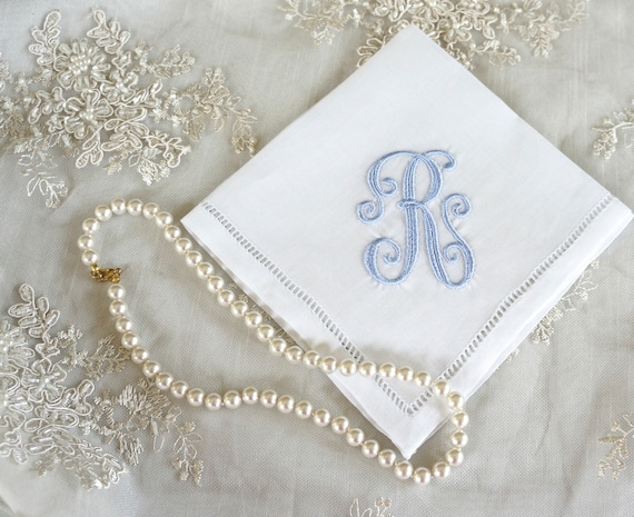 ENGLISH SCRIPT font Embroidered Monogrammed Handkerchief, Personalized Custom Handkerchief, Single Letter Monogram