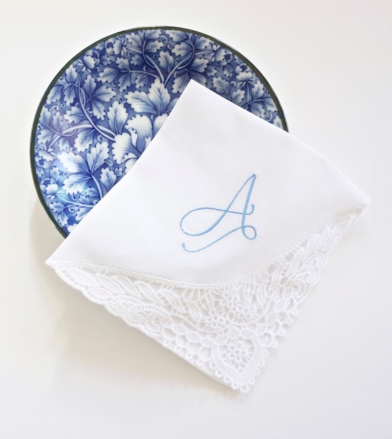 MAGNOLIA FONT Embroidered Monogrammed Handkerchief, Personalized Custom Handkerchief, Wedding, Bridal, Single Letter Monogram