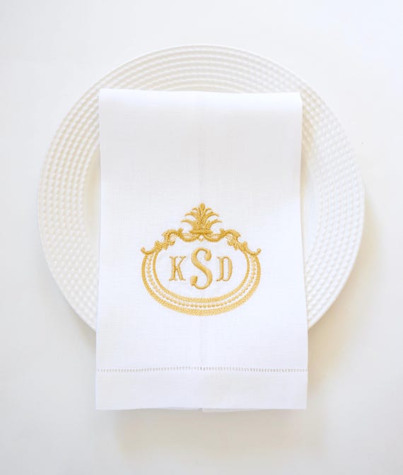 FRENCH ANTIQUE FRAME Monogrammed Embroidered Personalized Napkins, Wedding Napkins, As shown on a Towel, Sustainable, Reusable, Eco friendly