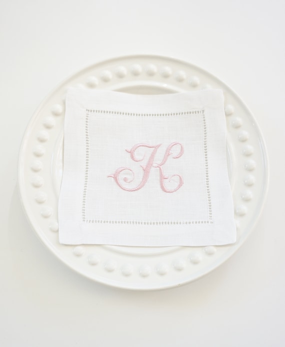 SCRIPT FONT COLLECTION of Monogram Fonts on Embroidered Cloth Dinner Napkins, towels, cocktail napkins featured with the French Script font