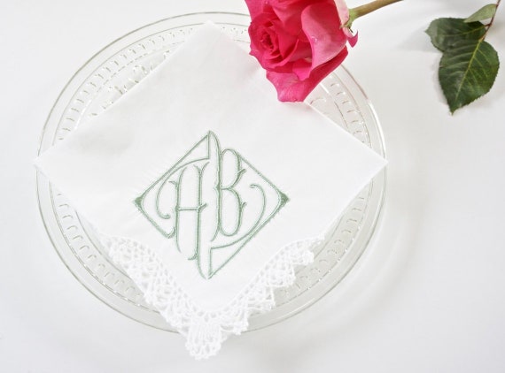 PARISIAN font Embroidered Monogrammed Handkerchief, Personalized Custom Handkerchief