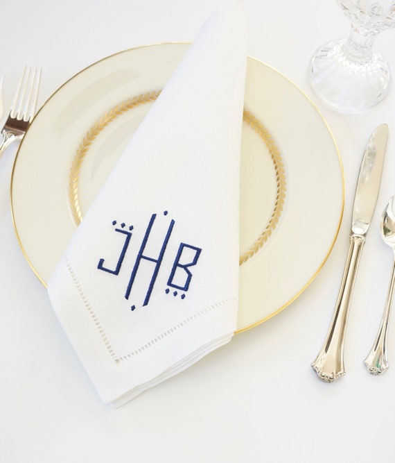 BLACK TIE FONT Monogrammed Embroidered Custom Napkins, Towels, Weddings, Receptions, Gift for Bride and Groom