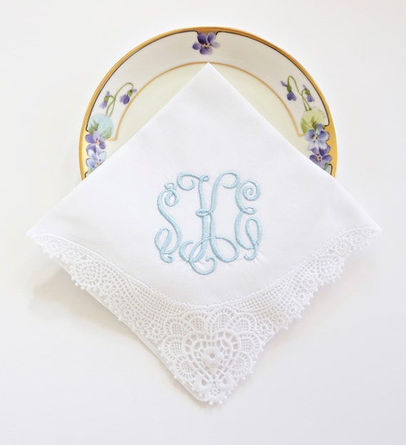 RIBBON font Embroidered Monogrammed Handkerchief, Personalized Custom Handkerchief