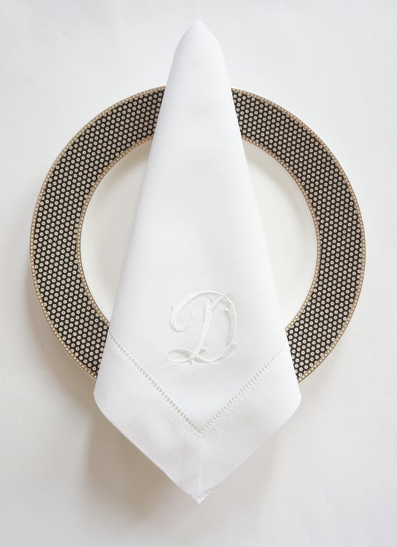 HAMPTON FONT on Embroidered Cloth Dinner Napkins and Guest Hand Towels - Wedding Keepsake or Special Occasions