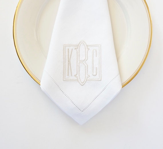 EMBOSSED FONT Monogrammed Napkins,  Embroidered Custom Cloth Napkins, Towels and Linens