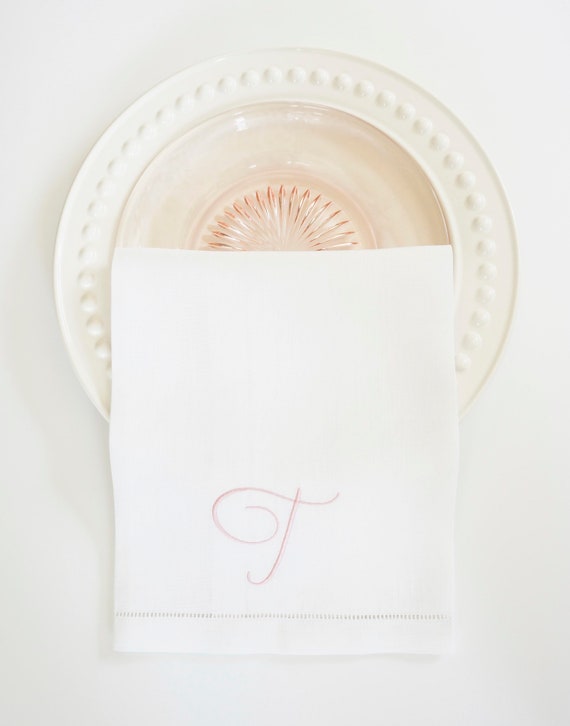 SWEET PEA Monogram with Ampersand Embroidered Cloth Dinner Napkins and Guest Hand Towels - Wedding Keepsake for Special Occasions