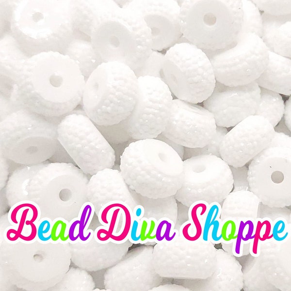12mm - SET of 10 - WHITE -  Acrylic Rondelle Flat Rhinestone Spacer Beads - Round Beads for Diy and Jewelry Making Supplies