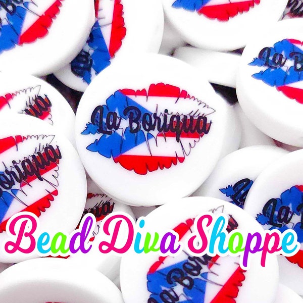 Set of 2 - 30mm - CUSTOM - LA BORIQUA - Only at BeadDivaShoppe - Focal Silicone Beads - for Diy - Craft - Jewelry Making Supplies