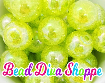 20mm-  LIME Crackle AB Beads - Bubblegum - Chunky - Round Acrylic Beads for DIY and Jewelry Making Supplies