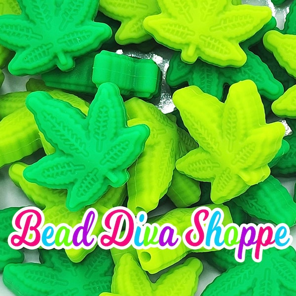 25mm x 25mm - WEED LEAVES - Focal Silicone Beads - for Diy - Craft - Jewelry Making Supplies