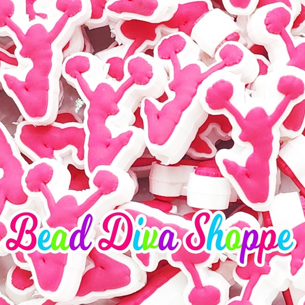 26mm x 12mm - PINK CHEERLEADER - Focal Silicone Beads - for Diy - Craft - Jewelry Making Supplies