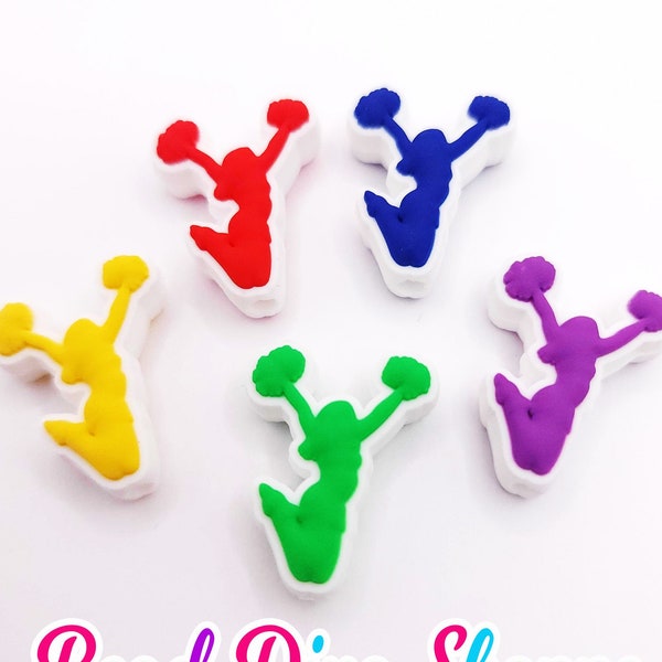 26mm x 12mm - Set of 2 - CHEERLEADER - 5 COLORS  to choose from!! - Focal Silicone Beads - for Diy - Craft - Jewelry Making Supplies