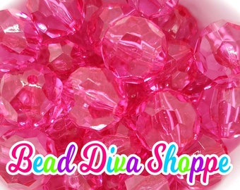 20mm- HOT PINK Faceted Beads - Bubblegum - Round Acrylic Beads for DIY and Jewelry Making Supplies