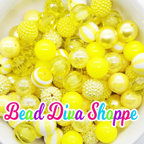 20mm - YELLOW MIX-  Bead Mix - Bubblegum - Round Acrylic Beads for DIY and Jewelry Making Supplies