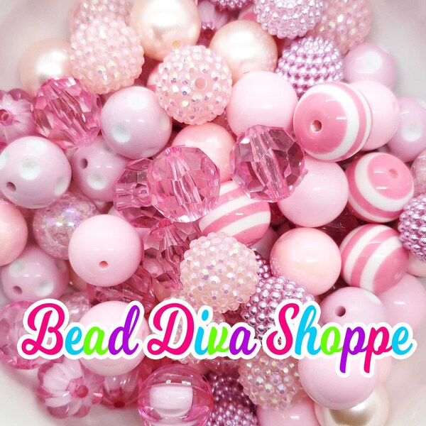 20mm- PINK -  Bead Mix - Bubblegum - Round Acrylic Beads for DIY and Jewelry Making Supplies