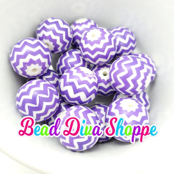 Bubblegum Navy Blue and White Pearl Zig Zag Beads 20mm- Set of 10 Round Acrylic Beads for DIY and Jewelry Making Supplies