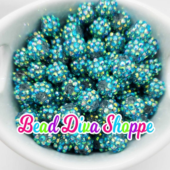 12mm- GORGEOUS Aqua Mermaid AB Rhinestone Beads - Bubblegum - Chunky -  Round Acrylic Beads for DIY and Jewelry Making Supplies