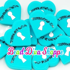 Set of 2 - 28mm x 26mm - BLUE HEART - Focal Silicone Beads - for Diy - Craft - Jewelry Making Supplies