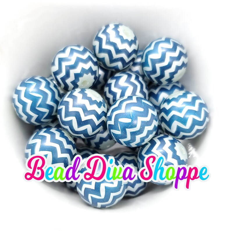 Bubblegum Navy Blue and White Pearl Zig Zag Beads 20mm- Set of 10 Round Acrylic Beads for DIY and Jewelry Making Supplies