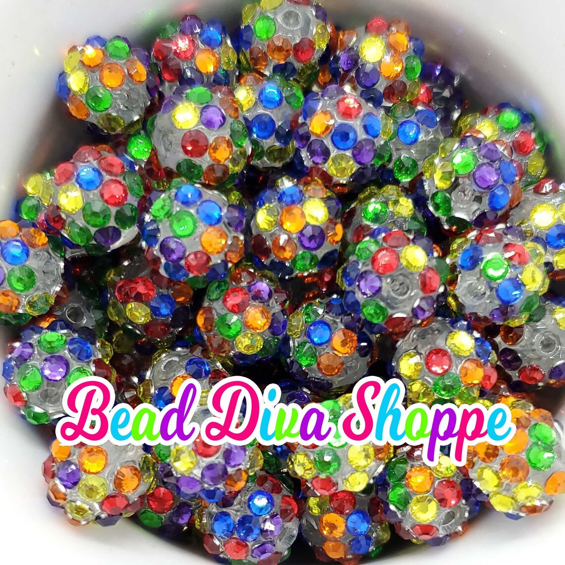 12mm RAINBOW Rhinestone Beads Bubblegum Round Acrylic Etsy