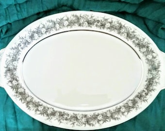Florentine by Sango Japan 12" Oval Platter with Platinum Scroll Handles!