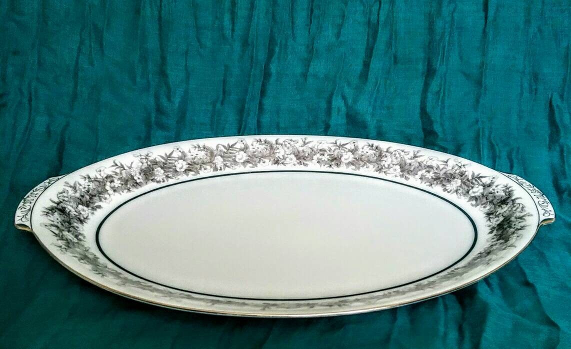 Florentine by Sango Japan 14 Lg Oval Platter With Platinum Trim and Scroll Handles Etsy