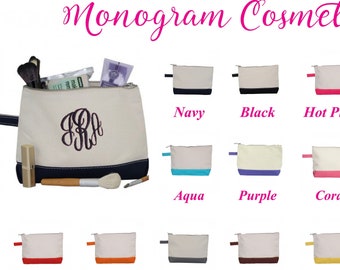 Monogram Canvas Cosmetic Bag, Monogram Canvas MakeUp Bag, Personalized Canvas Makeup Bag, Personalized Cosmetic Bag, Bridesmaid Gift