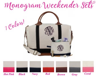 Monogram Weekender Bag, Monogram Cosmetic Bag, Personalized Weekender, Monogram Travel Bag, Graduation Gift, Canvas Bag, Monogram Travel Set