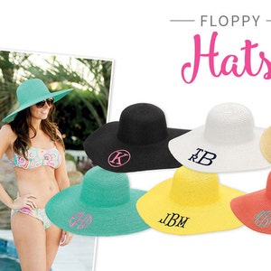 Personalized Beach Hat, Monogram Beach Hat, Floppy Beach Hat, Beach Hat, Straw Hat, Sun Hat, Floppy Sun Hat, Bride Floppy Hat, Derby Hat zdjęcie 1