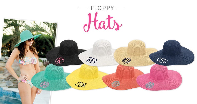 Personalized Beach Hat, Monogram Beach Hat, Floppy Beach Hat, Beach Hat, Straw Hat, Sun Hat, Floppy Sun Hat, Bride Floppy Hat, Derby Hat zdjęcie 1