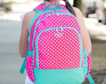 Monogram Pink Polka Dot Backpack, Personalized Backpack, Monogram Bookbag, Girls Backpack, Pink Backpack, Kids Backpack