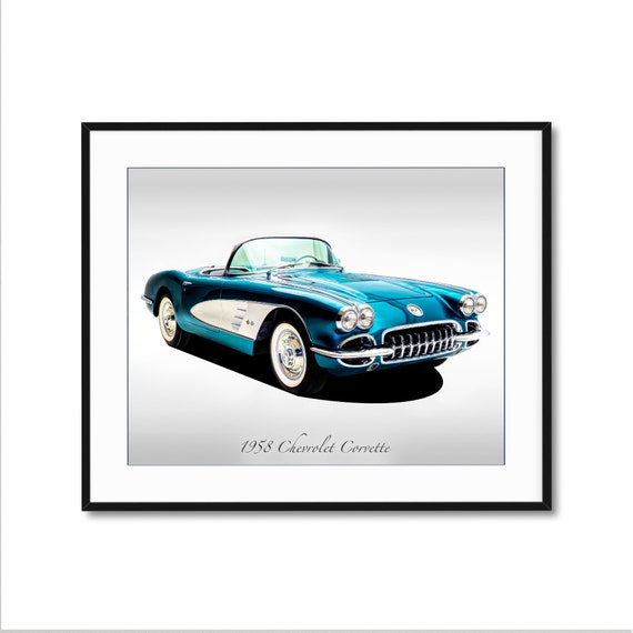 Classic Cars - 1958 Chevrolet Corvette - Turquoise - Print - Etsy 日本