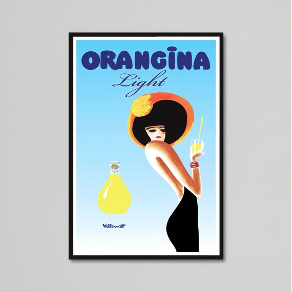 Vintage Drink Poster, Orangina Light by Bernard Villemot - Etsy Israel
