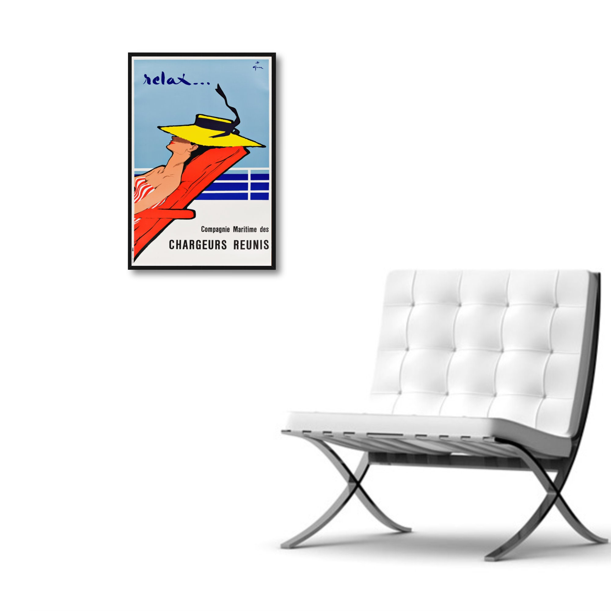 Vintage travel poster Relax Chargeurs Réunis by Gruau Circa 1950