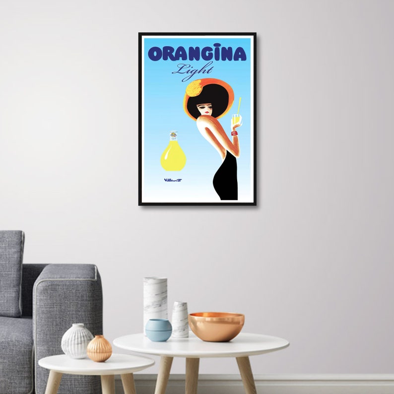 Vintage Drink Poster, Orangina Light by Bernard Villemot - Etsy