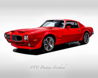 Classic Cars - 1970 Pontiac Firebird in Red - Muscle Car - Print