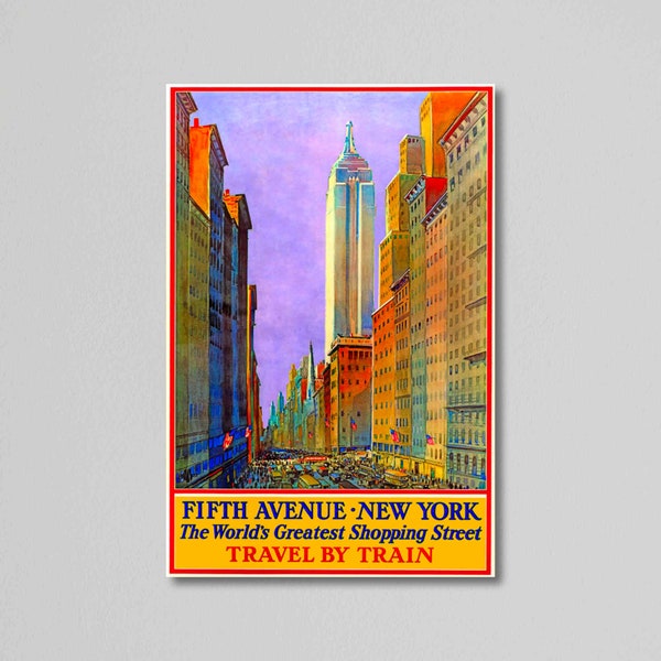 Vintage Travel Poster, Fifth Avenue New York, Travel by Train, 1932