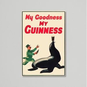 Afiche de cerveza vintage: Dios mío, mi sello Guinness y mi cuidador del zoológico, de Gilroy, 1935