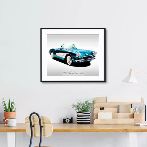 Classic Cars - 1958 Chevrolet Corvette - Turquoise - Print - Etsy 日本
