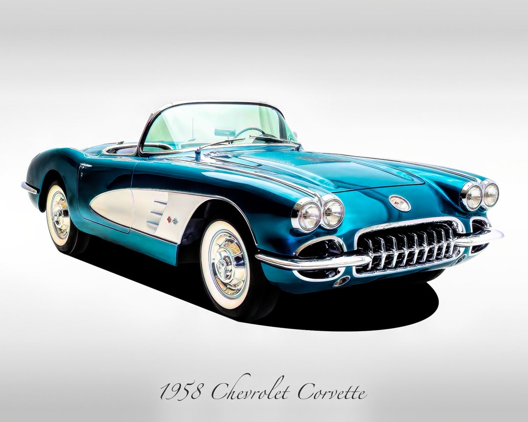 Classic Cars - 1958 Chevrolet Corvette - Turquoise - Print - Etsy