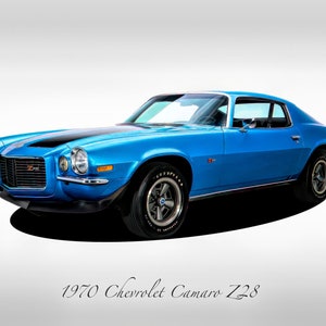 Classic Cars - 1970 Chevrolet Camaro Z28 Mulsanne Blue - Muscle Car Print
