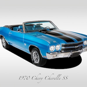 Classic Cars - 1970 Chevy Chevelle SS Convertible - Blue - Muscle Car - Print