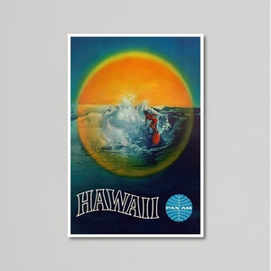 Vintage Travel Poster Hawaii Surfing Pan Am Airlines