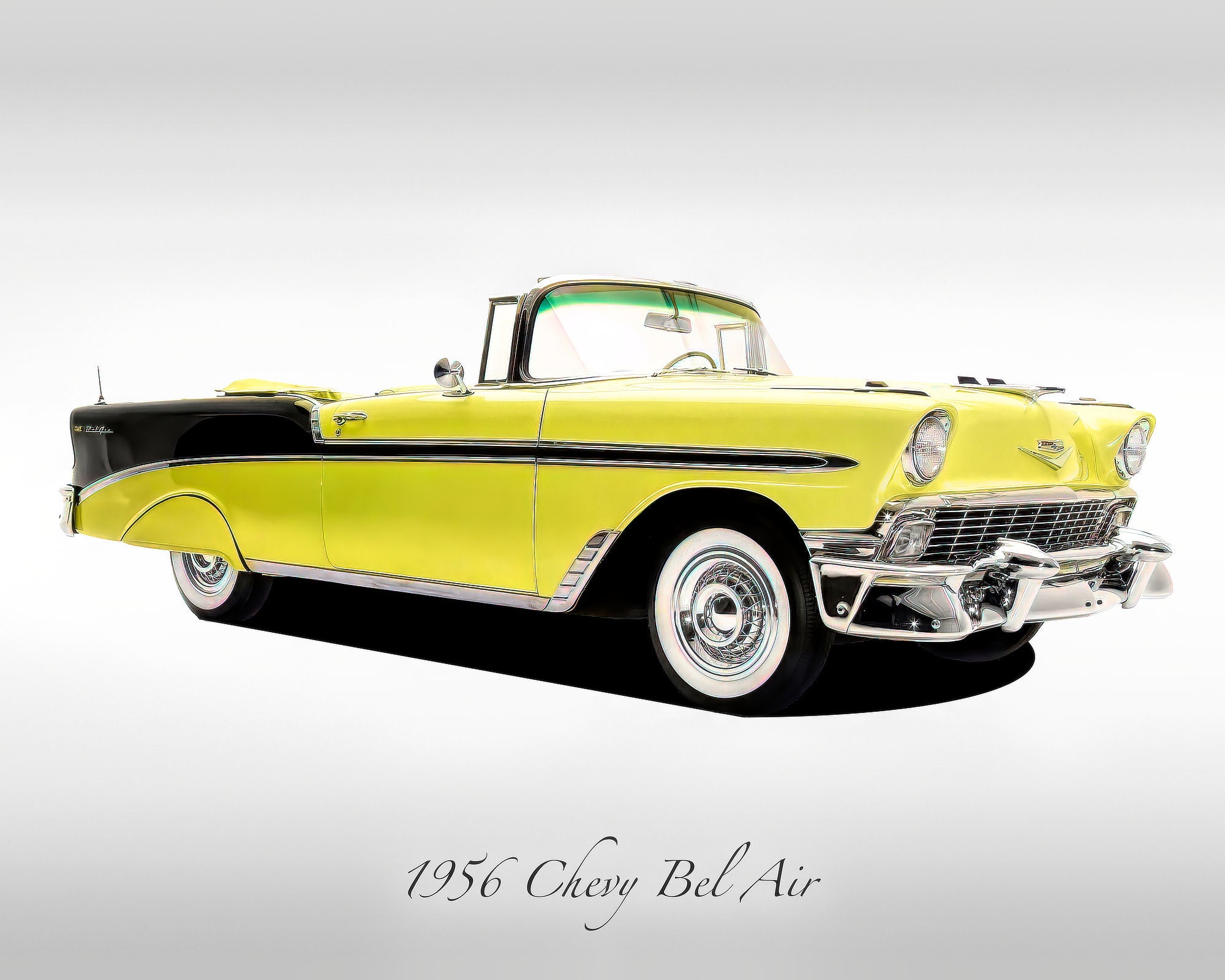 Classic Cars 1956 Chevy Bel Air Yellow Print - Etsy