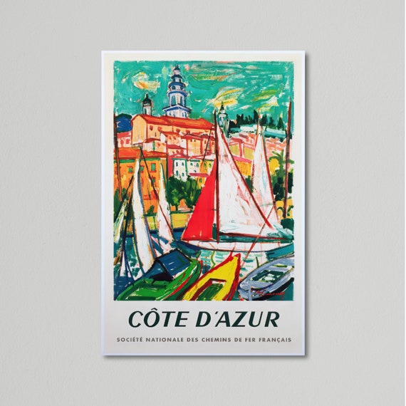 Vintage Travel Poster - Côte D'azur With Sailboats by Roger Marcel