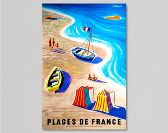 Vintage Travel Poster, Plages de France (Beaches of France) by Bernard Villemot, 1955