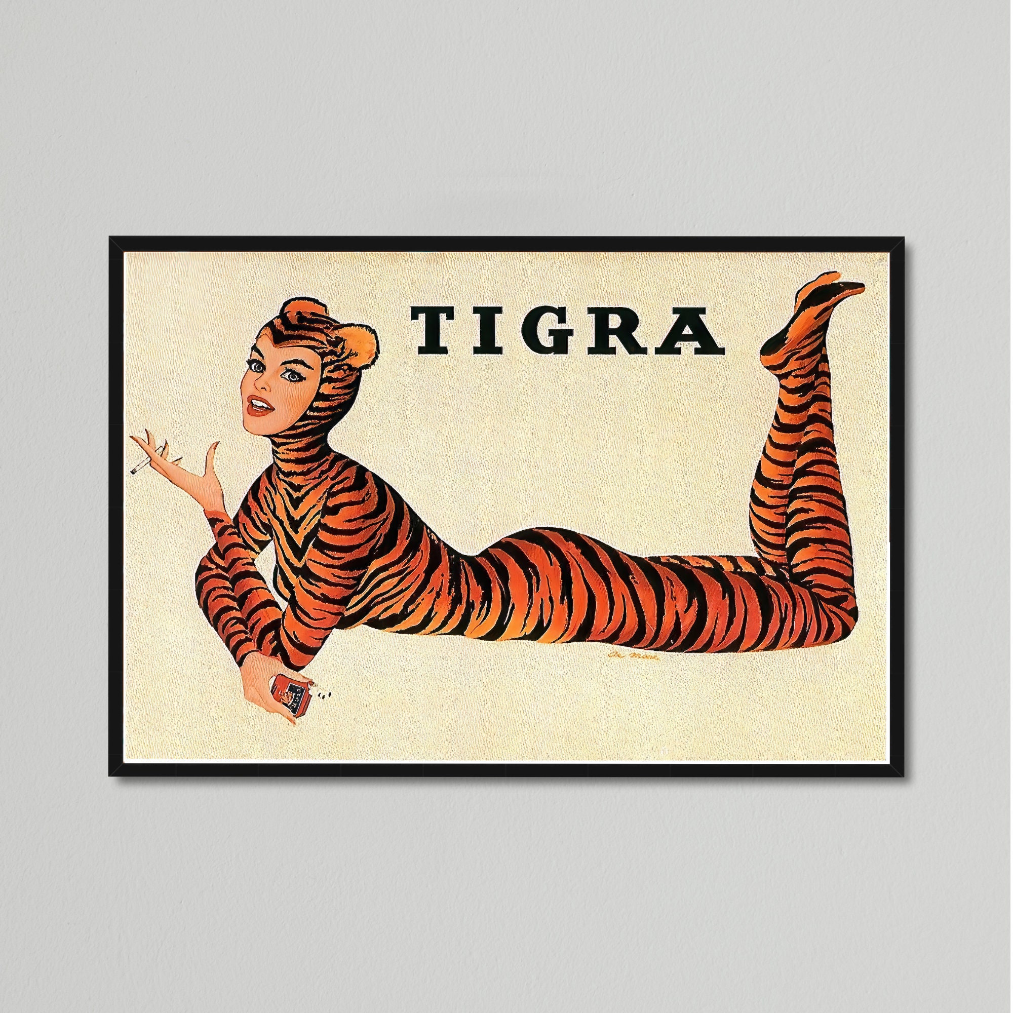Vintage Advertising Poster - Tigra Cigarettes - Women in Tiger