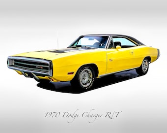 Classic Cars - 1970 Dodge Charger R/T 440 in Top Banana Yellow - Muscle Car - Print