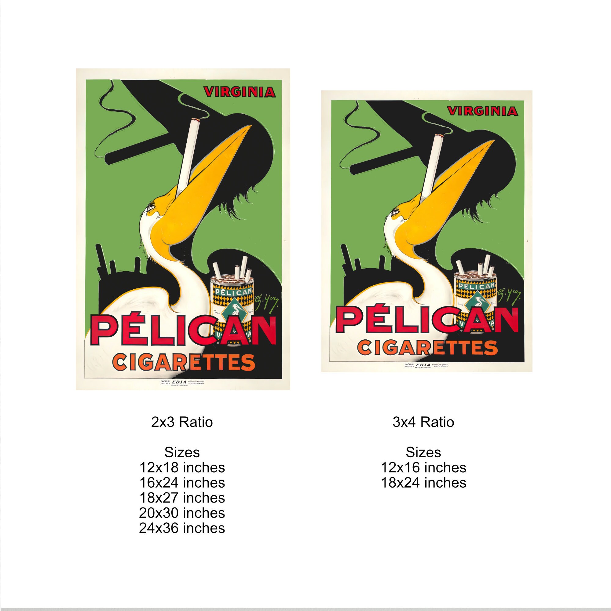 Vintage Advertising Poster - Pelican Cigarettes - Etsy