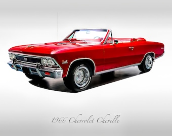 Classic Cars - 1966 Chevy Chevelle SS Convertible in Red - Muscle Car - Print